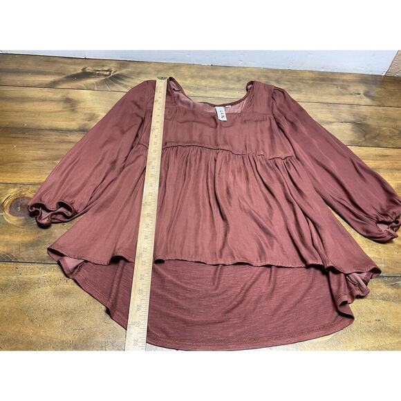 DOLAN By Anthropologie Cherie Babydoll Silky Rushed Bohemian Top Size L Rust - Picture 6 of 8